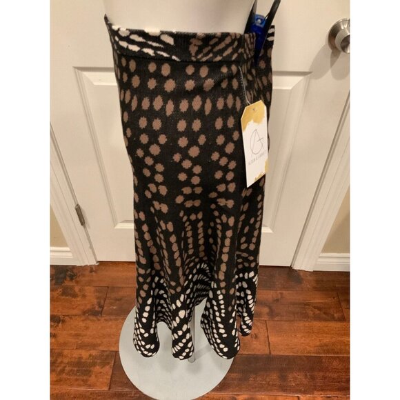 BCBG Max Azria Black, Brown & White Polka Dot ‘Albie' Flare Skirt, Size Medium - Picture 3 of 6